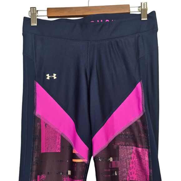 Under Armour Leggings Women Navy Purple Cropped Compression Heatgear Athletic - Picture 2 of 8